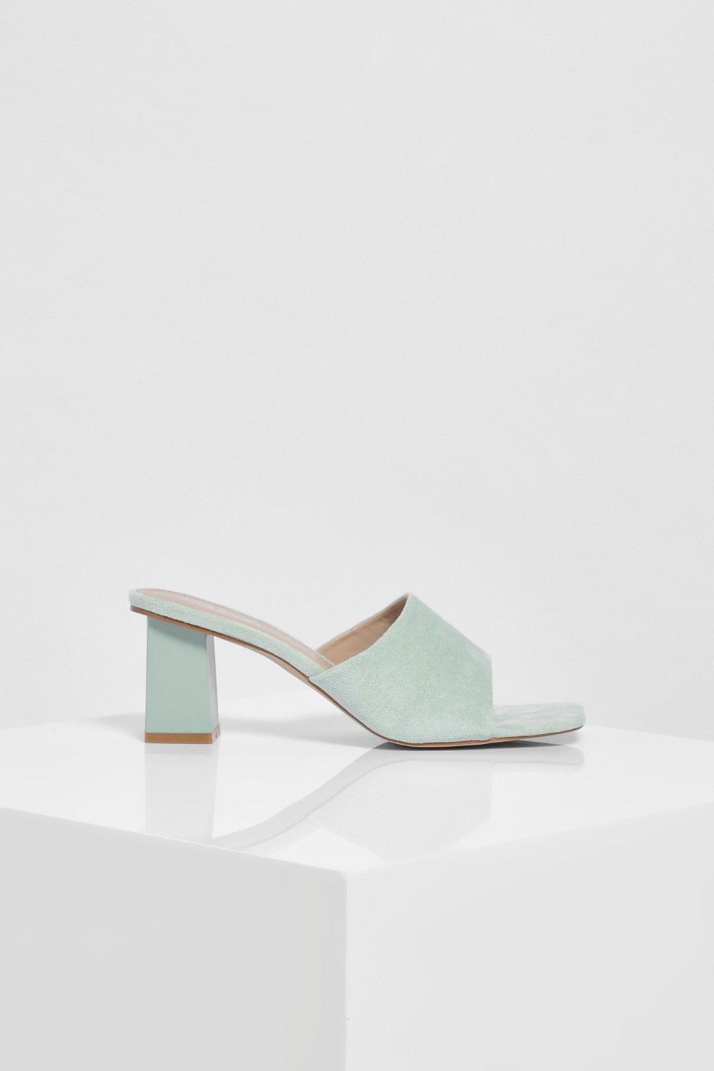 

Square Toe Block Heel Mules, Sage