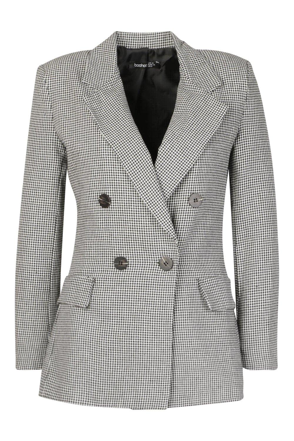 

Double Breasted Dogtooth Blazer, Black