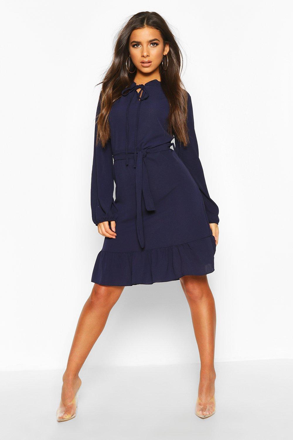 frill neck midi dress
