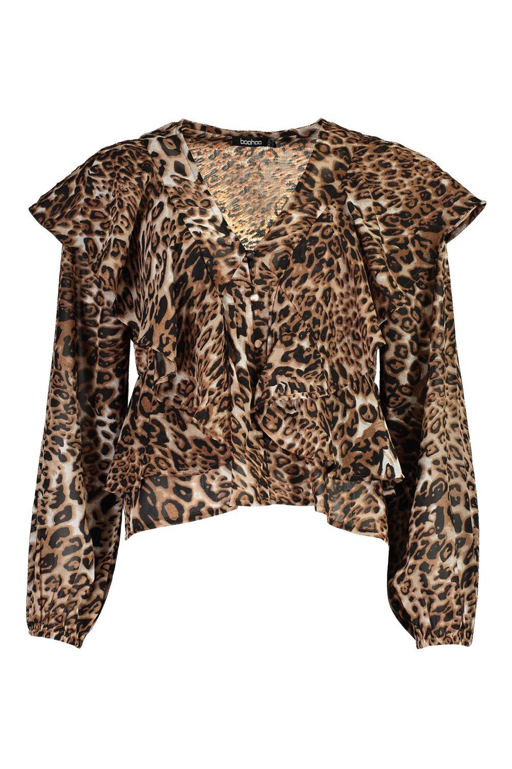 

Leopard Ruffle Peplum Blouse, Natural