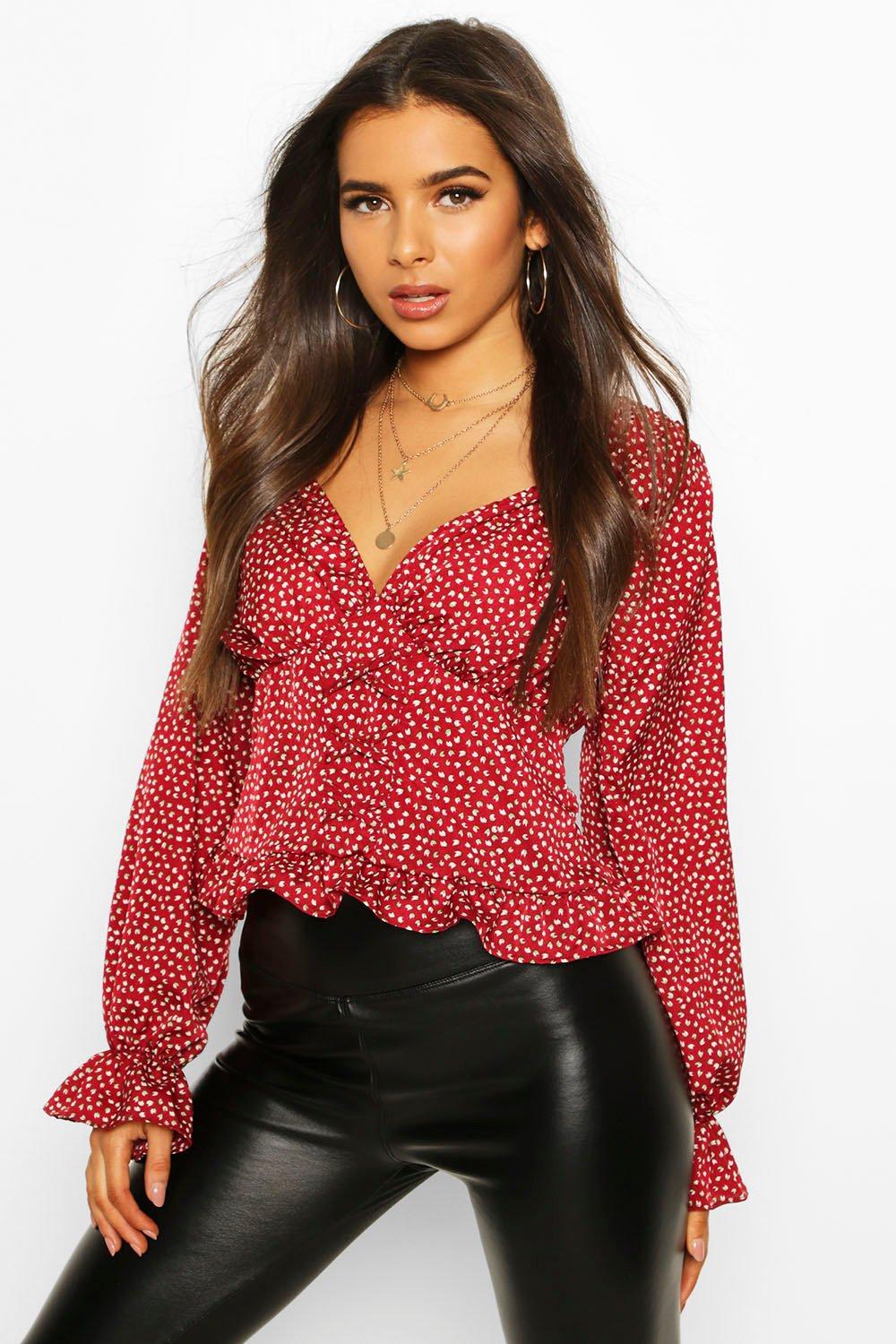 

Ditsy Floral Corset Detail Woven Blouse, Berry