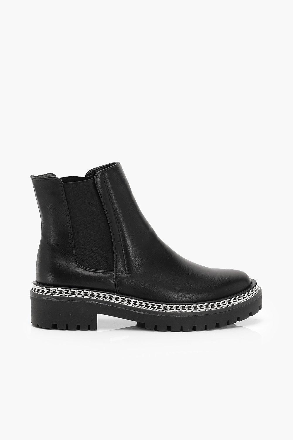 

Wide Fit Chain Detail Chunky Chelsea Boots, Black