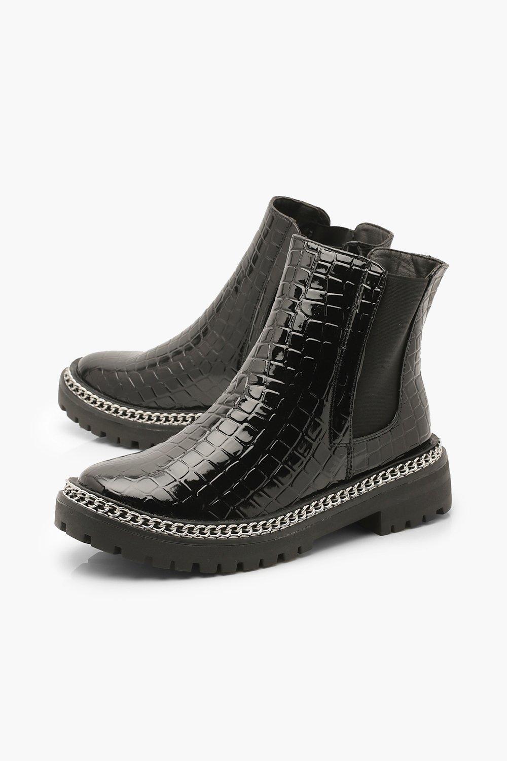 

Wide Fit Croc Chain Detail Chunky Chelsea Boots, Black