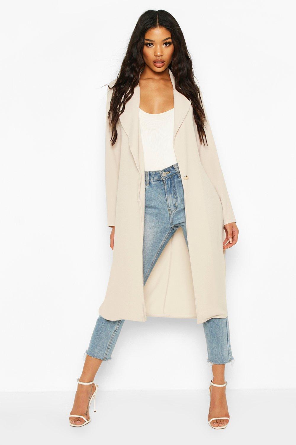 

Button Tailored Longline Duster Coat, Stone