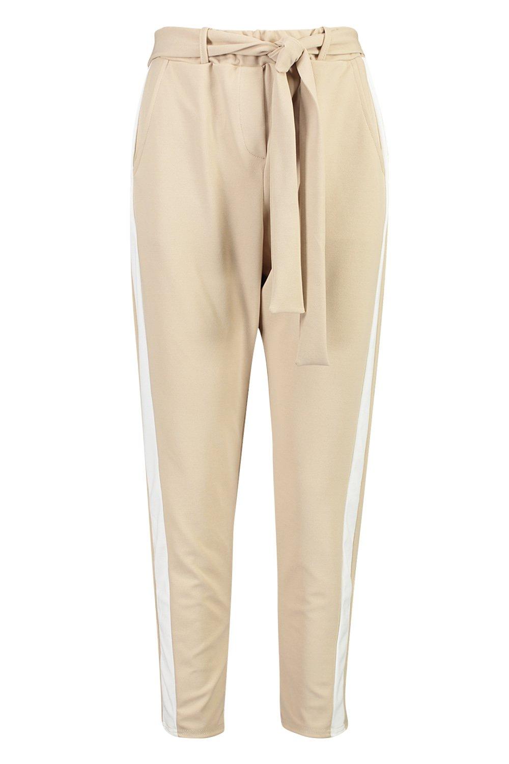 

Tie Belt Side Stripe Tapered Trouser, Stone