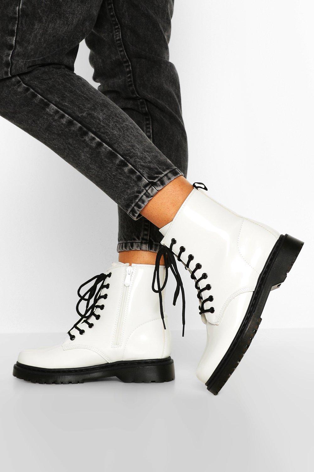 white chunky hiker boots