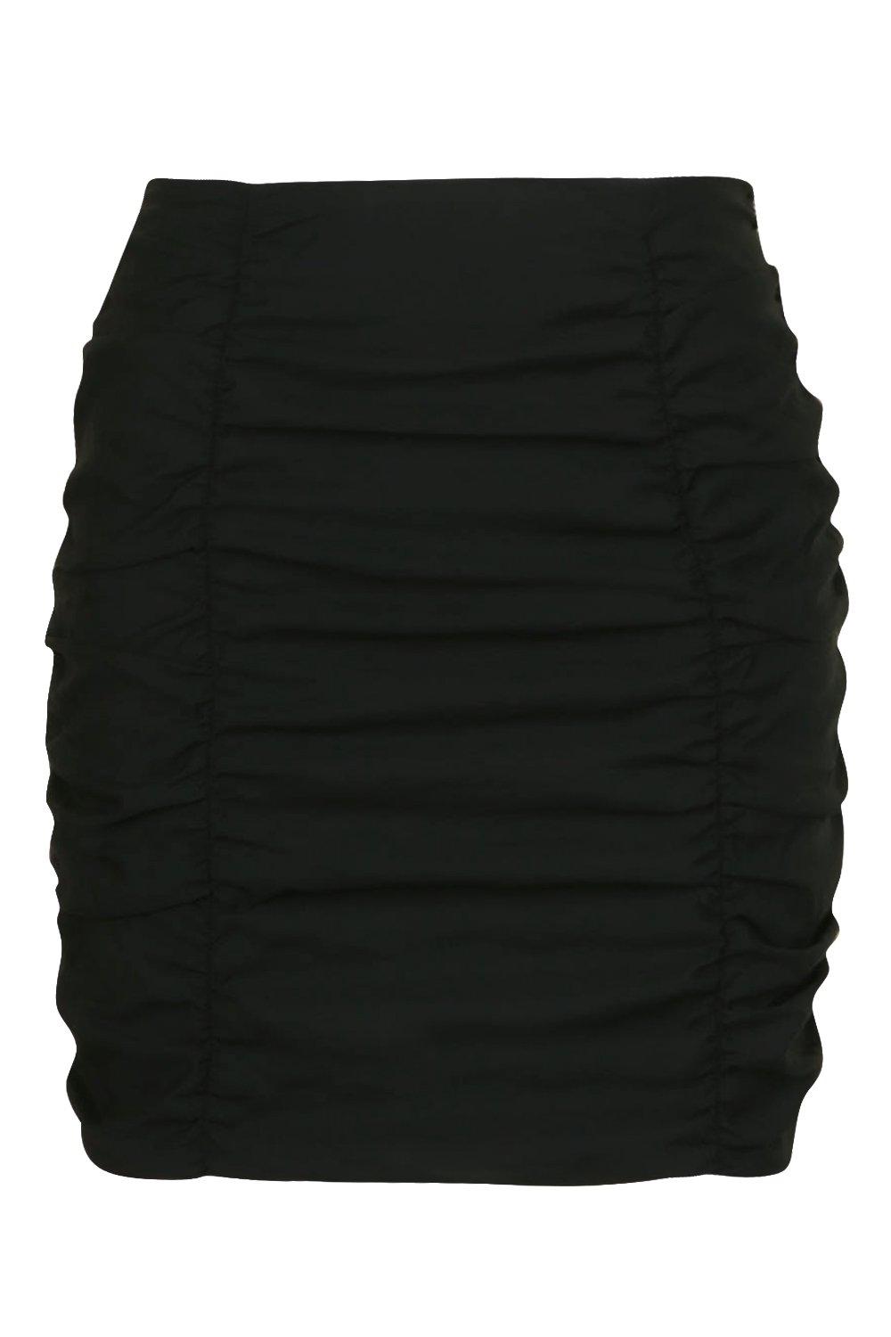 

Woven Rouched Mini Skirt, Black
