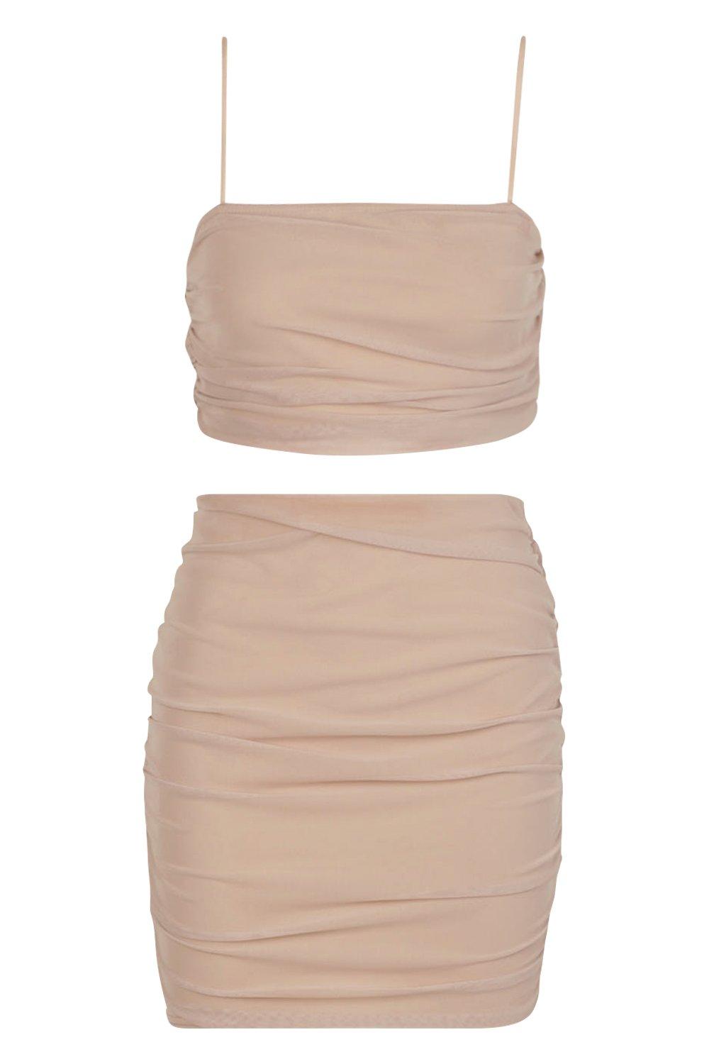 

Mesh Strappy Top Mini Skirt Co-ord, Stone