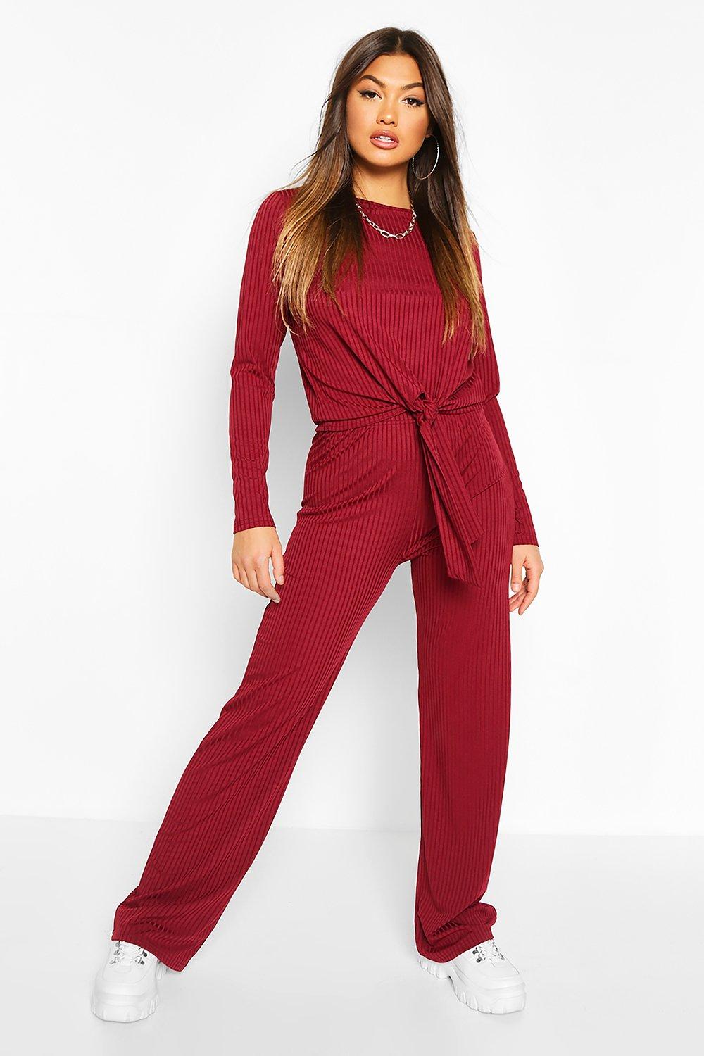 

Rib Knot Tie Front And Trouser Co-ord, Wine