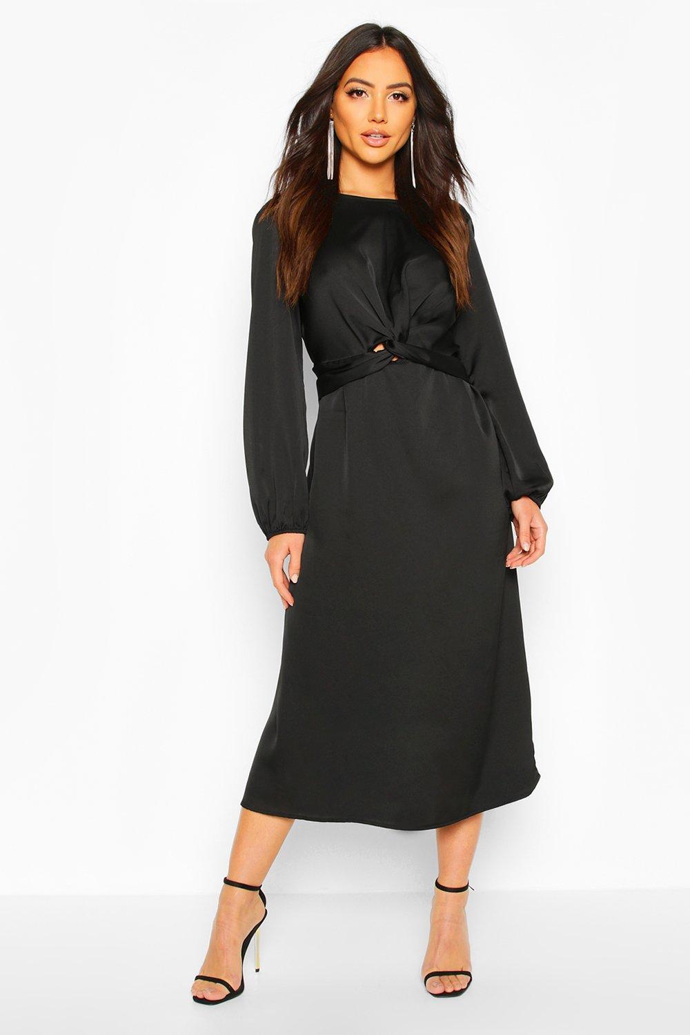 

Twist Front Midi Dress, Black