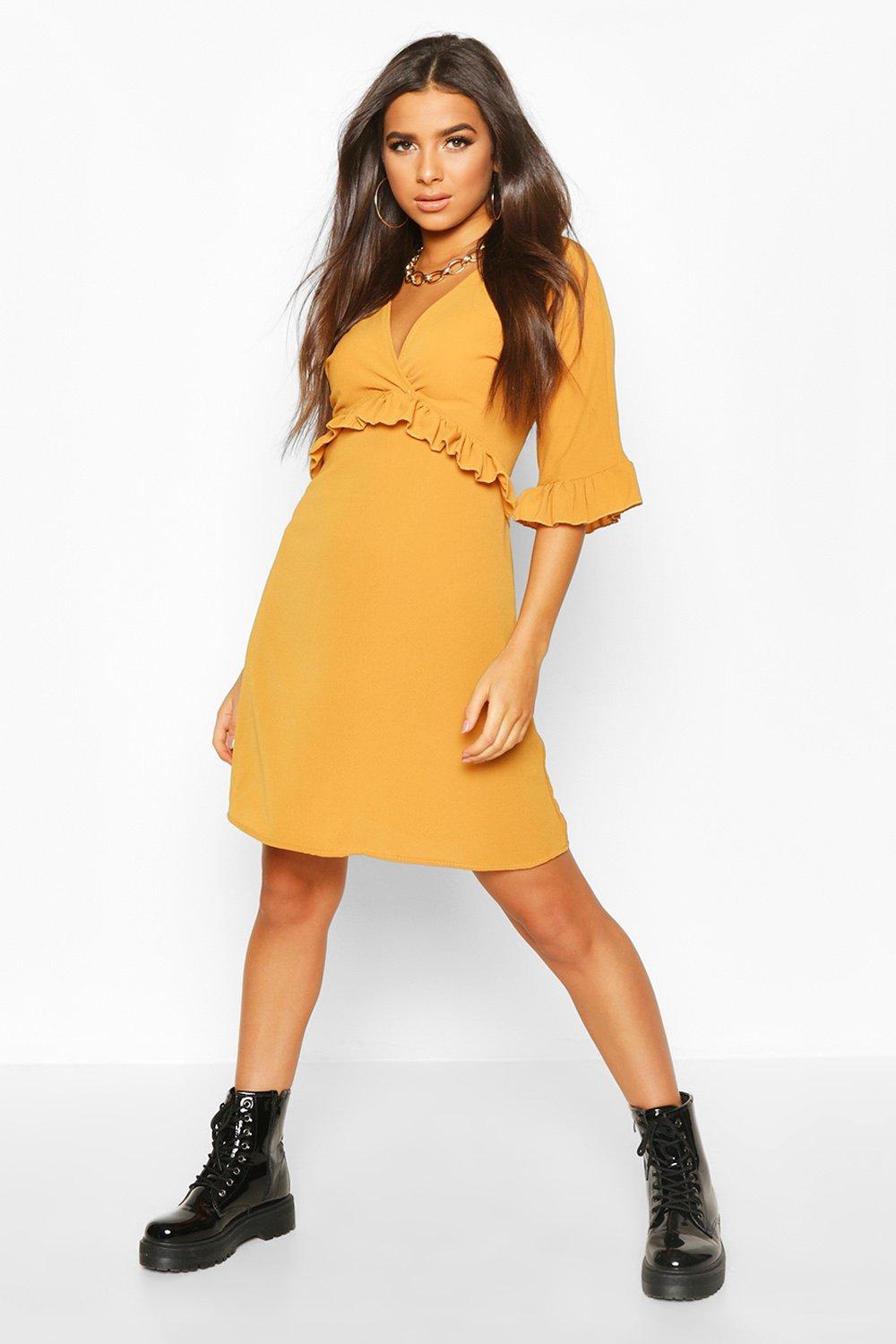 

Wrap Front Rouched Sweatshirt Dress, Black