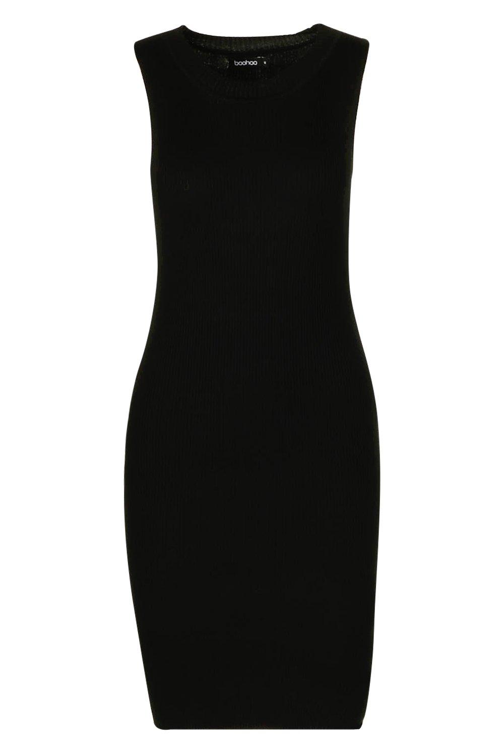 

Rib Knit High Neck Sleeveless Racer Mini Dress, Black