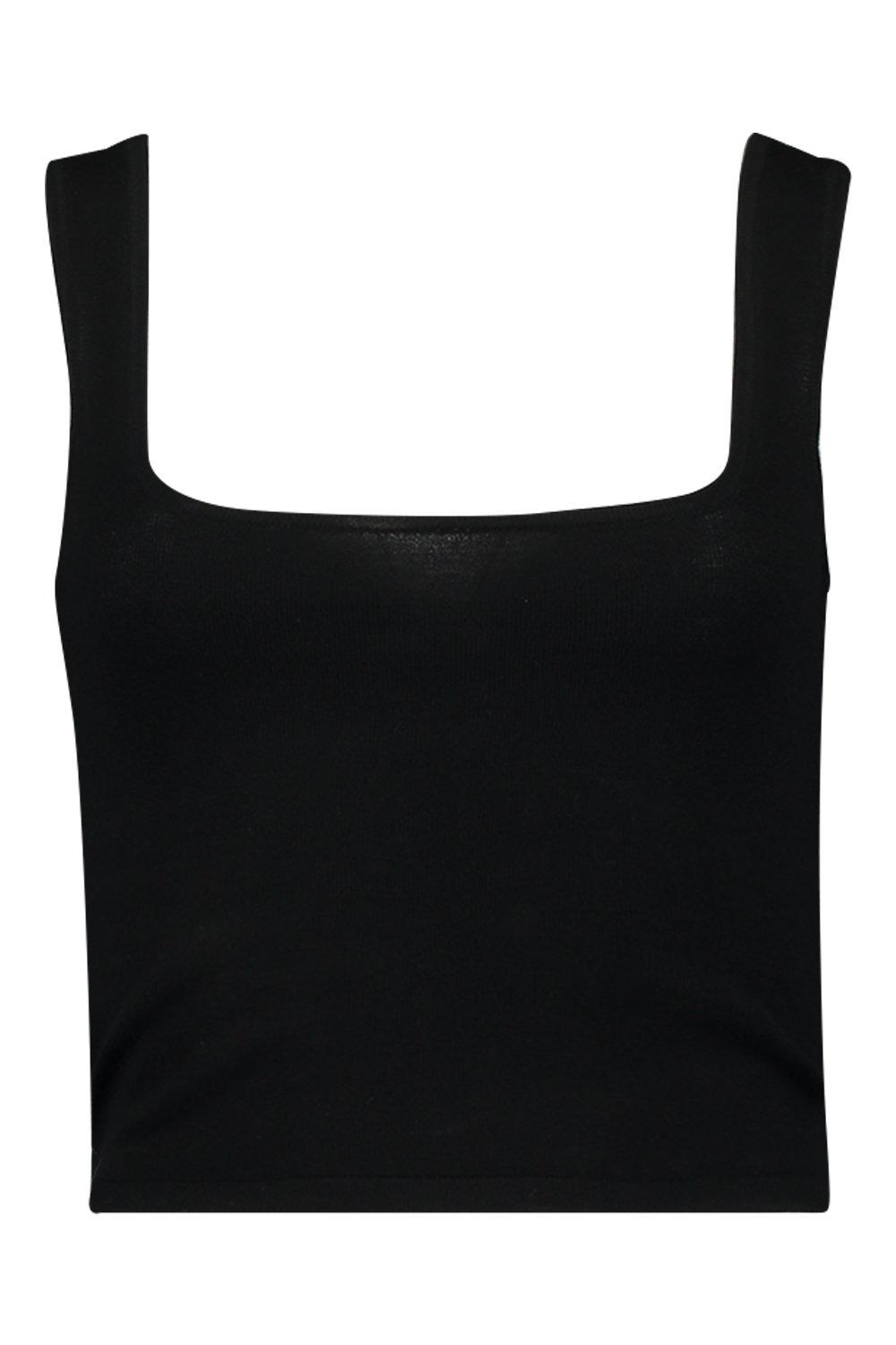 

Soft Knit Scoop Neck Crop Top, Black