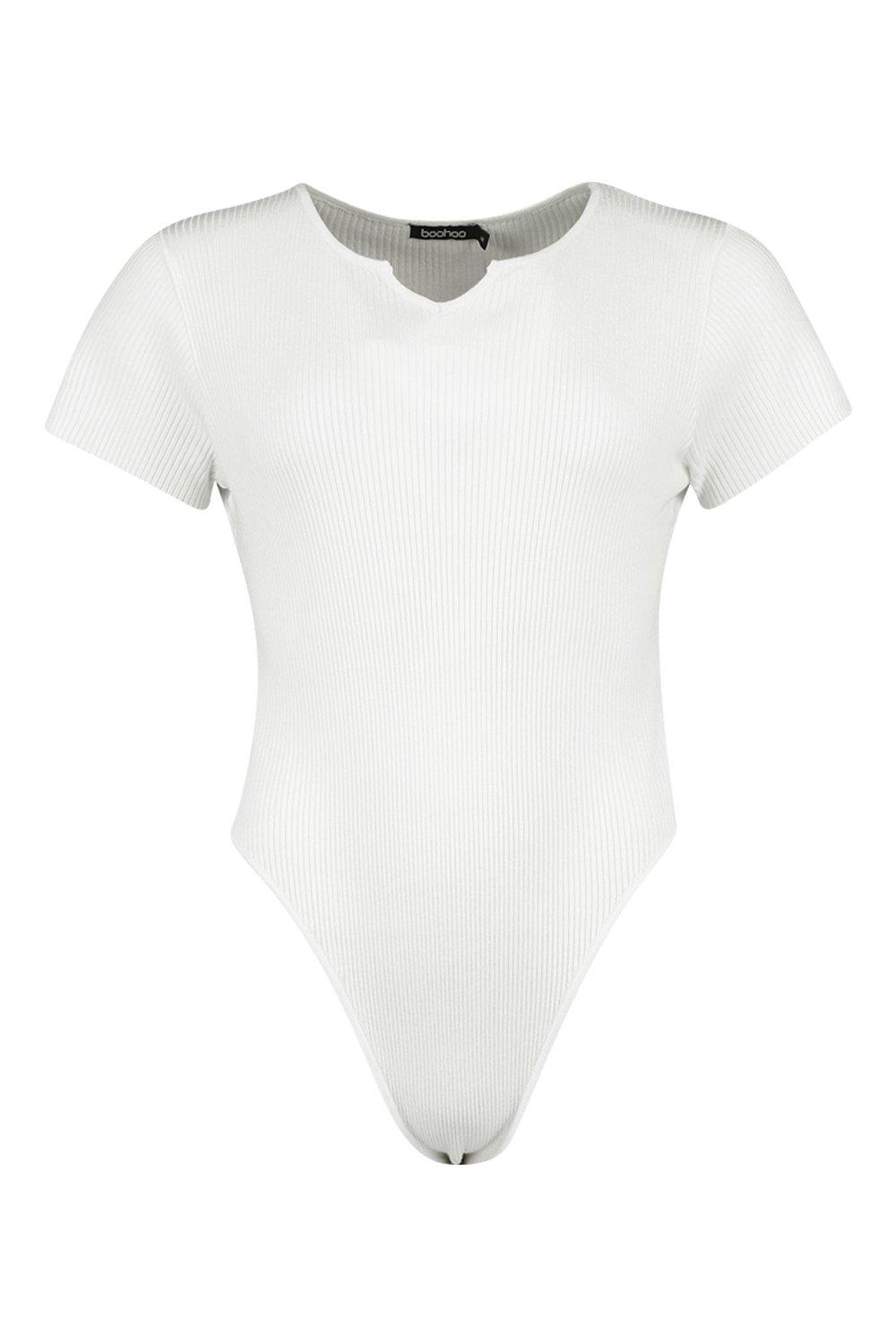 

Rib Knit Notch Neck Bodysuit, Black