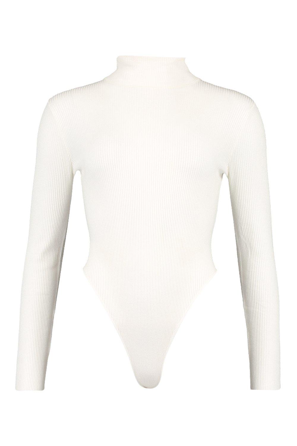 

Soft Rib Knit Long Sleeve Bodysuit, Cream