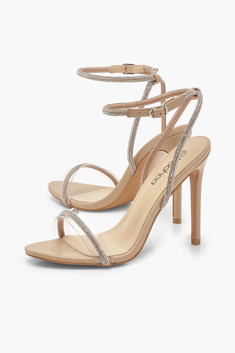 

Embellished Clear 2 Part Heels, Nude