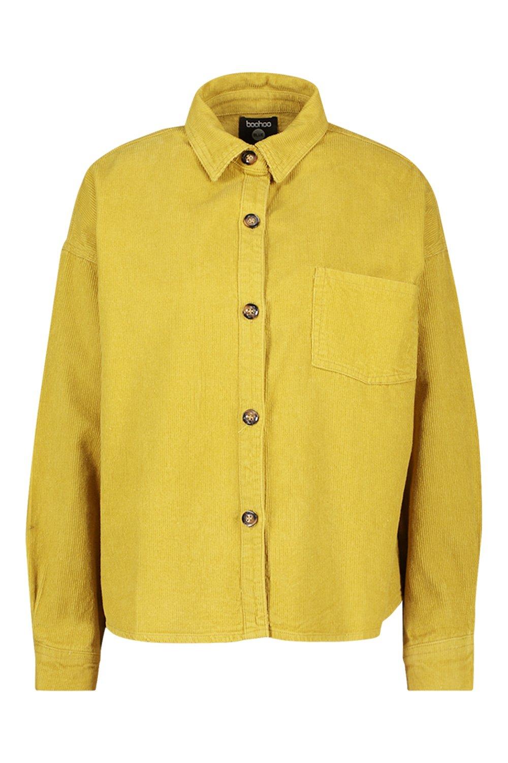 

Oversized Mock Horn Button Cord Shirt, Mustard
