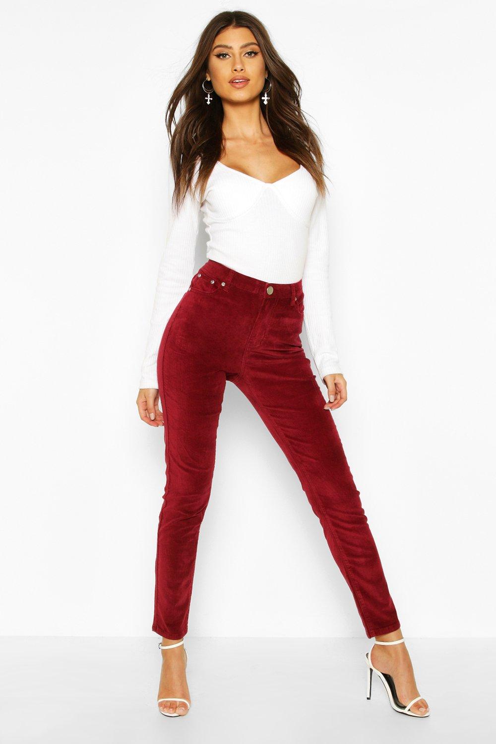 

High Waist Velvet Skinny Jean, Berry