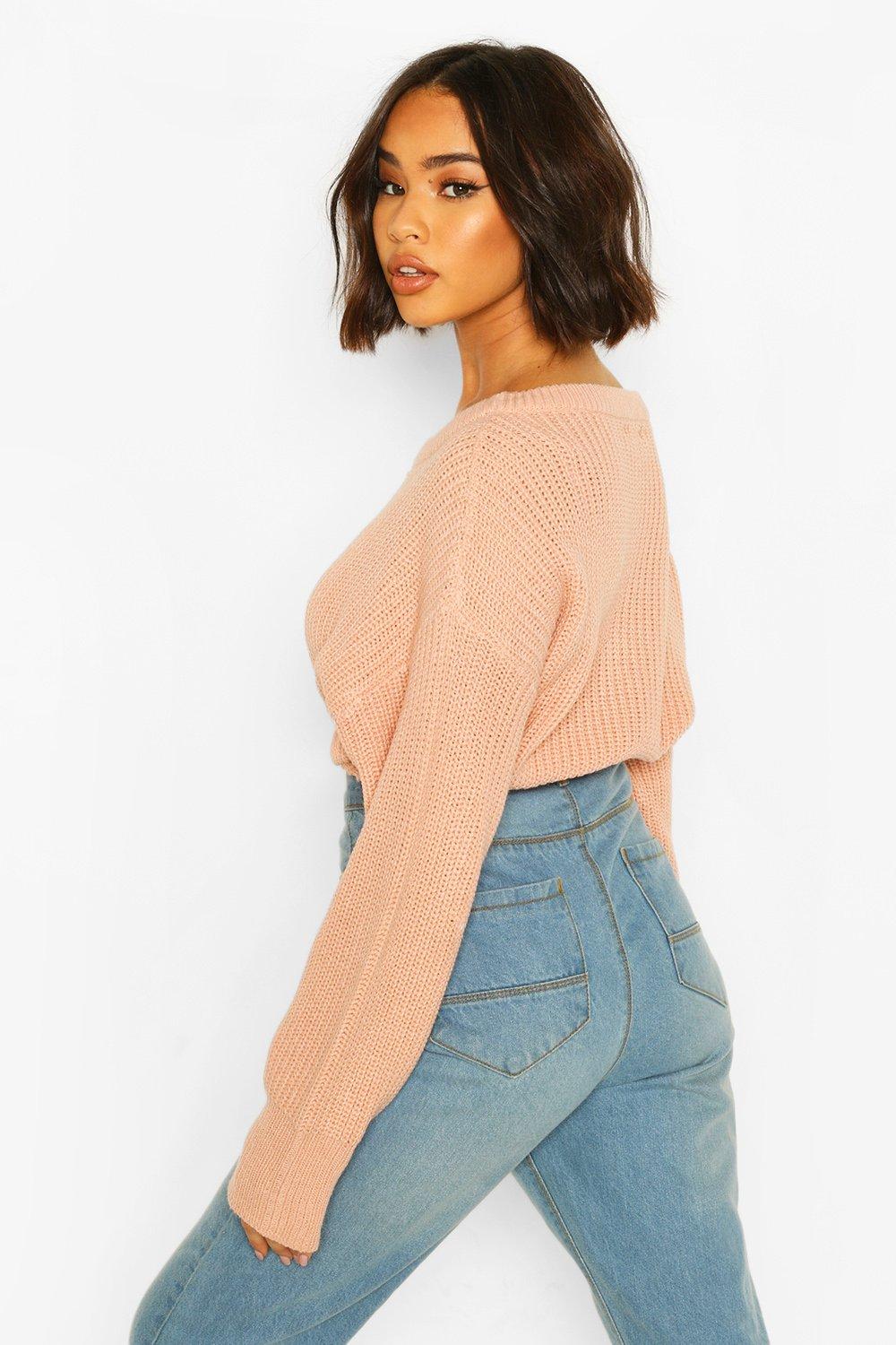 

Slash Neck Knitted Jumper, Blush