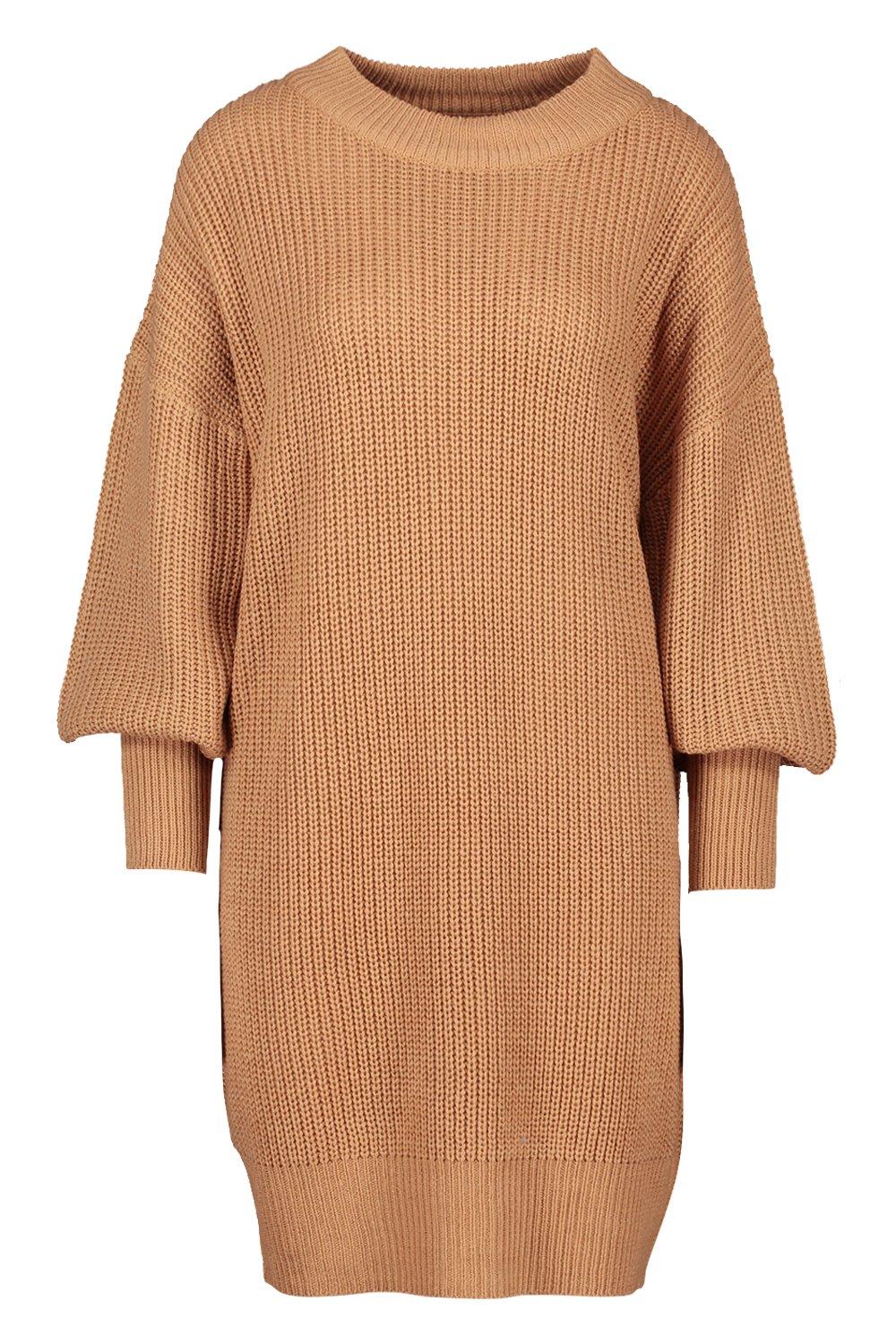 

Extreme Oversized Crew Neck Knitted Dress, Camel