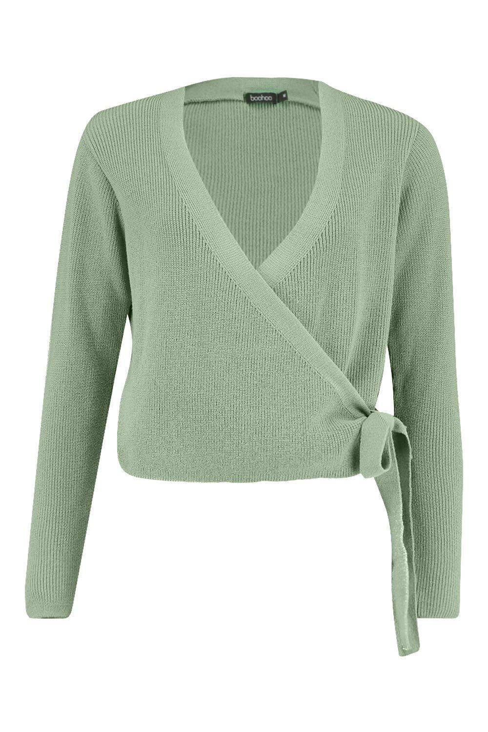 

Cropped Knitted Tie Front Cardigan, Sage