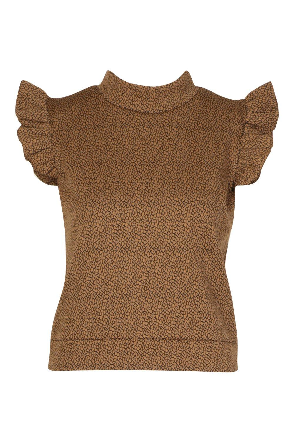 

Ruffle Sleeveless Textured Ribbed Top, Tan