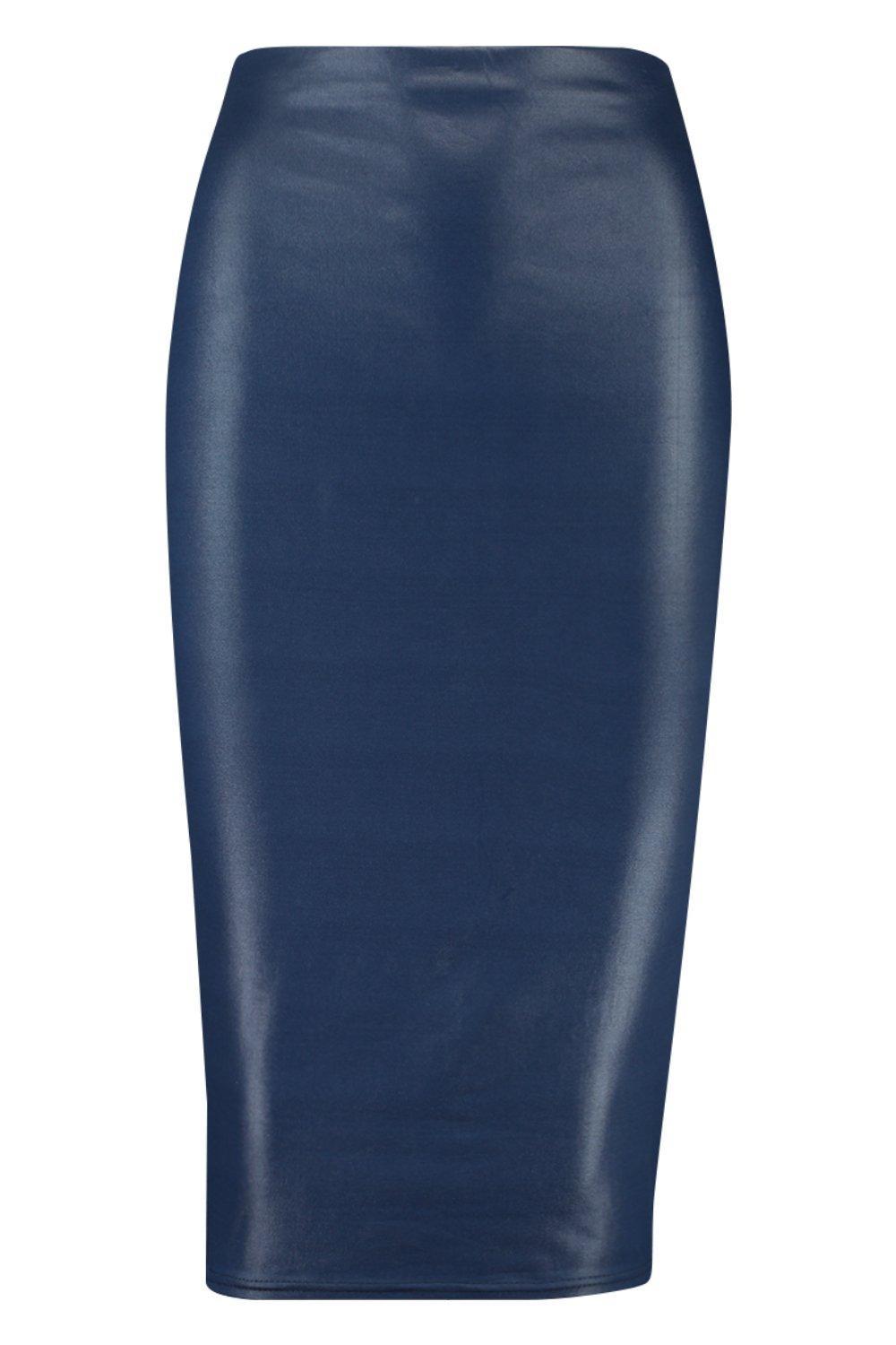 

Wet Look Midi Skirt, Navy