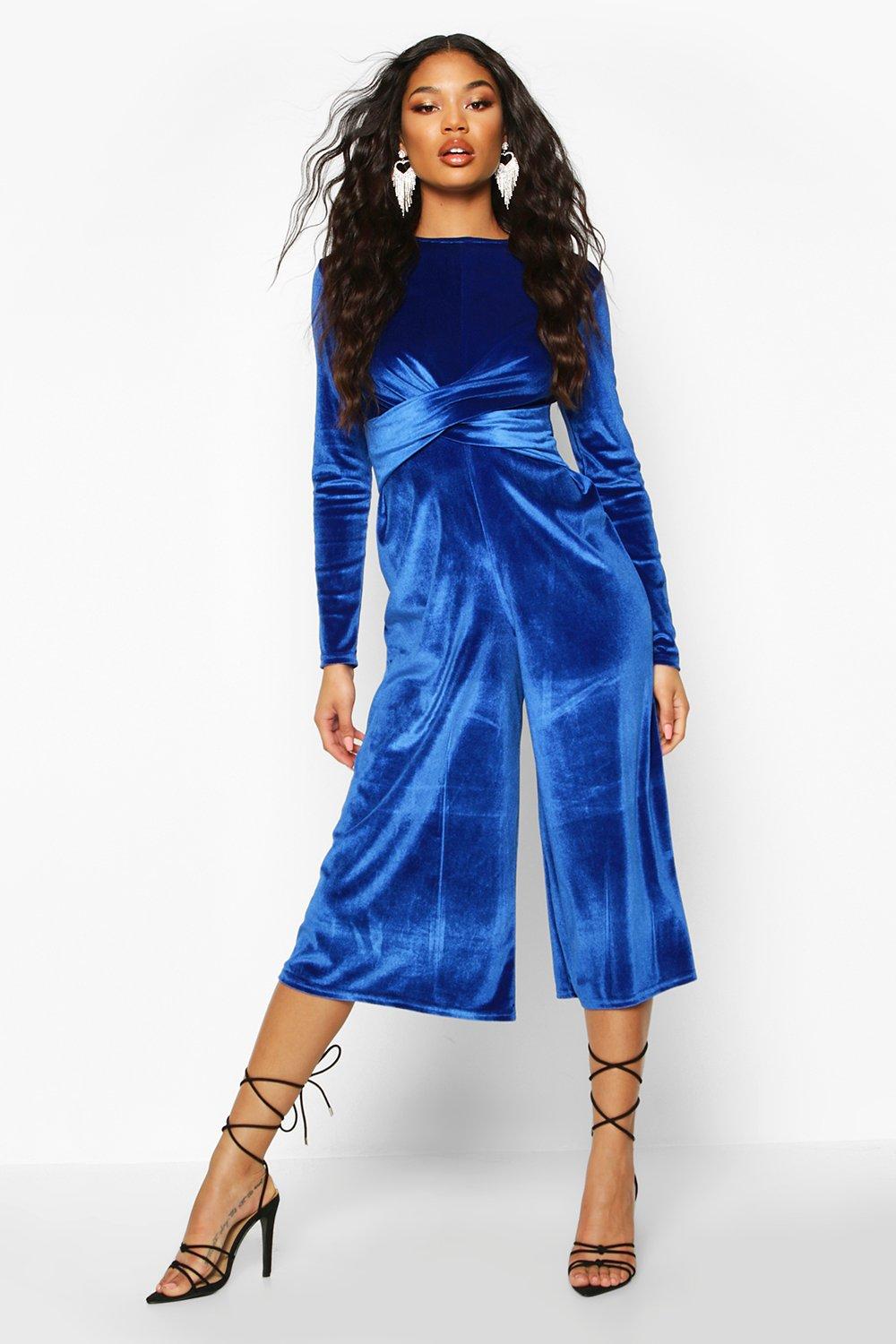 

Velvet Knot Front Cullotte Jumpsuit, Cobalt