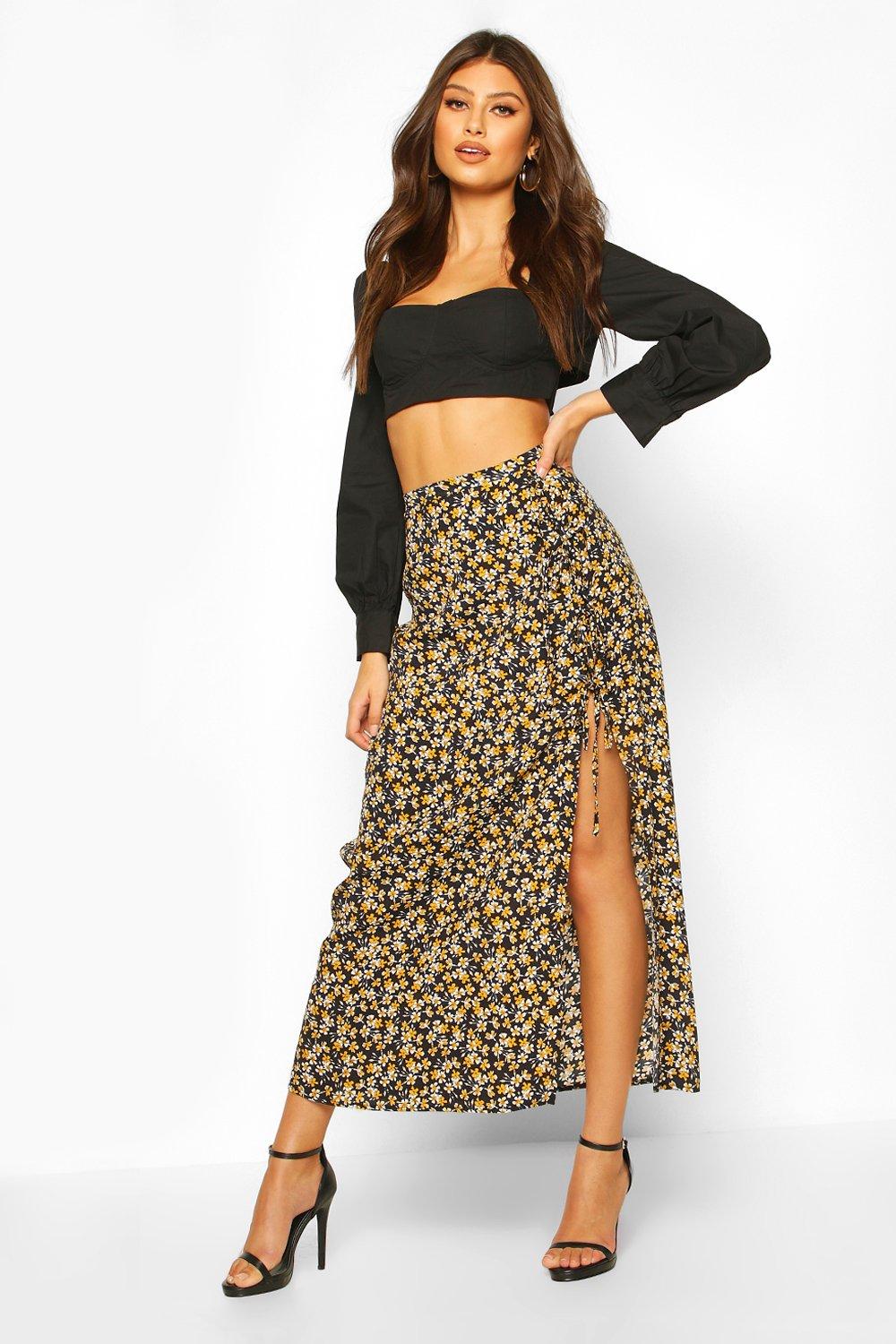 

Ditsy Floral Tie Detail Midaxi Skirt, Mustard