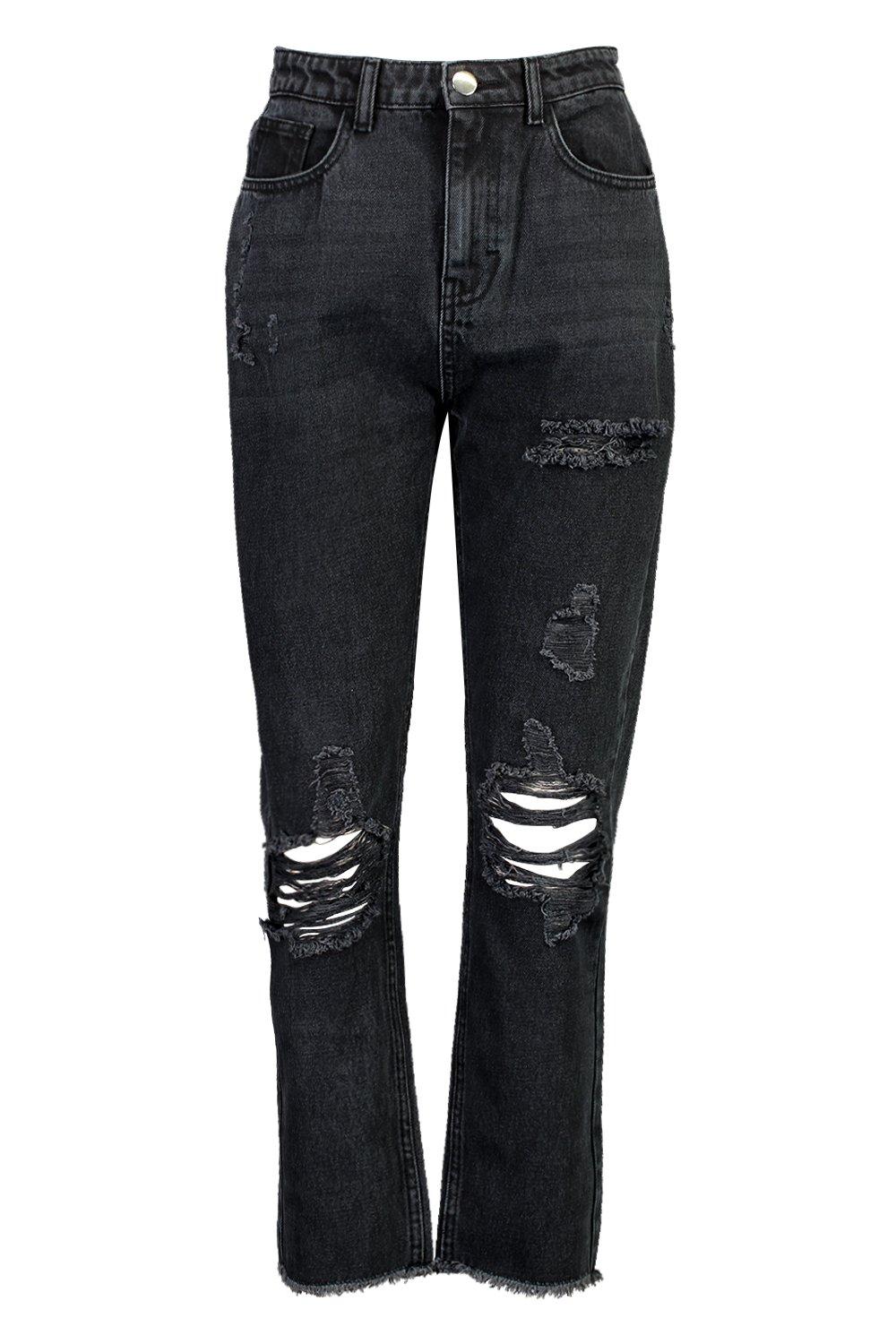 

High Waist Distressed Straight Leg Jean, Washed black