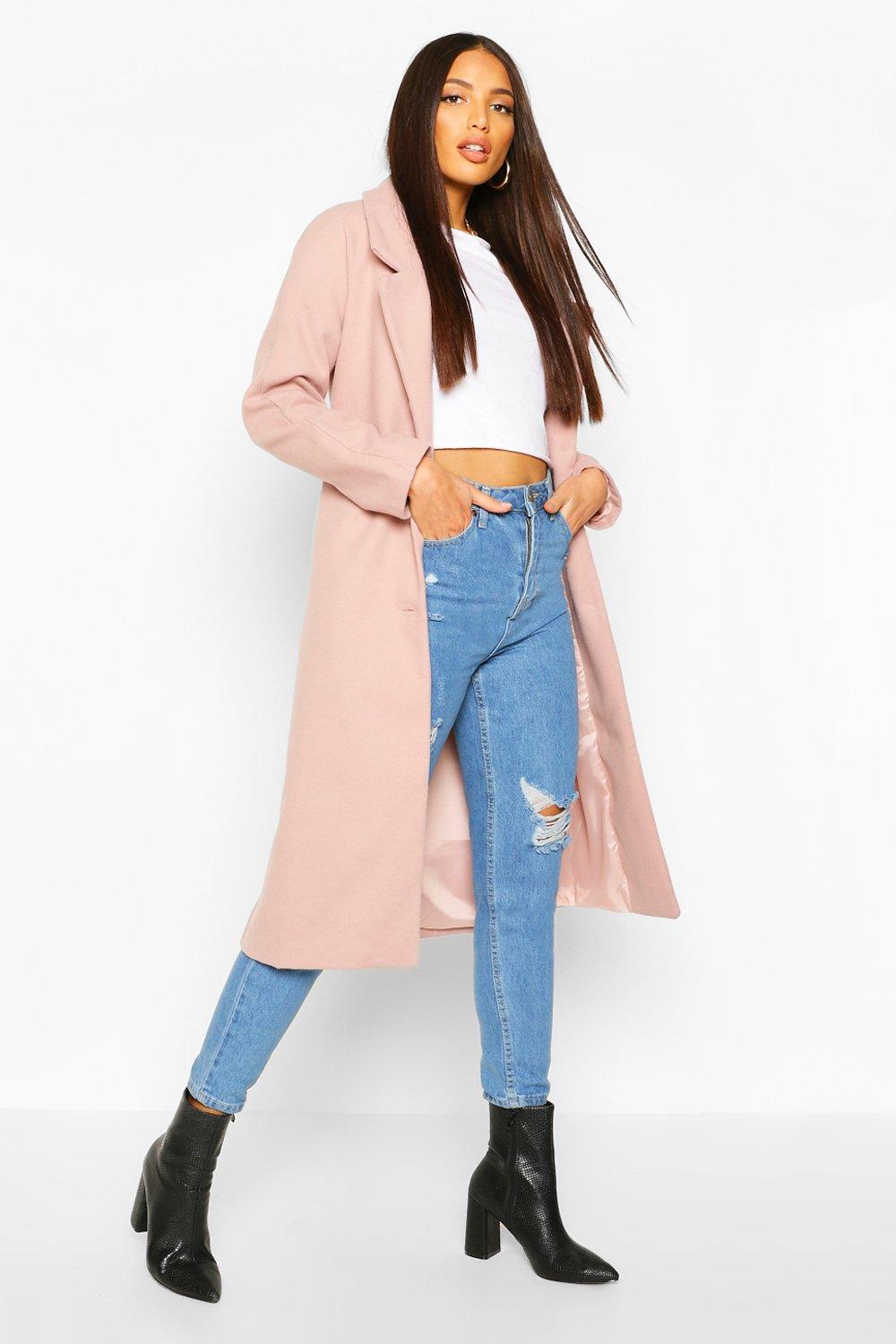 

Longline Drop Shoulder Wool Look Coat, Dusky pink