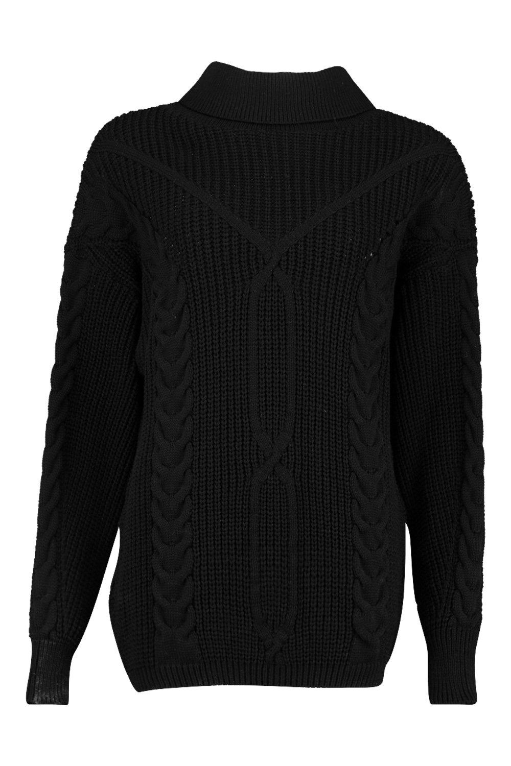 

Roll Neck Cable Knit Oversized Jumper, Black