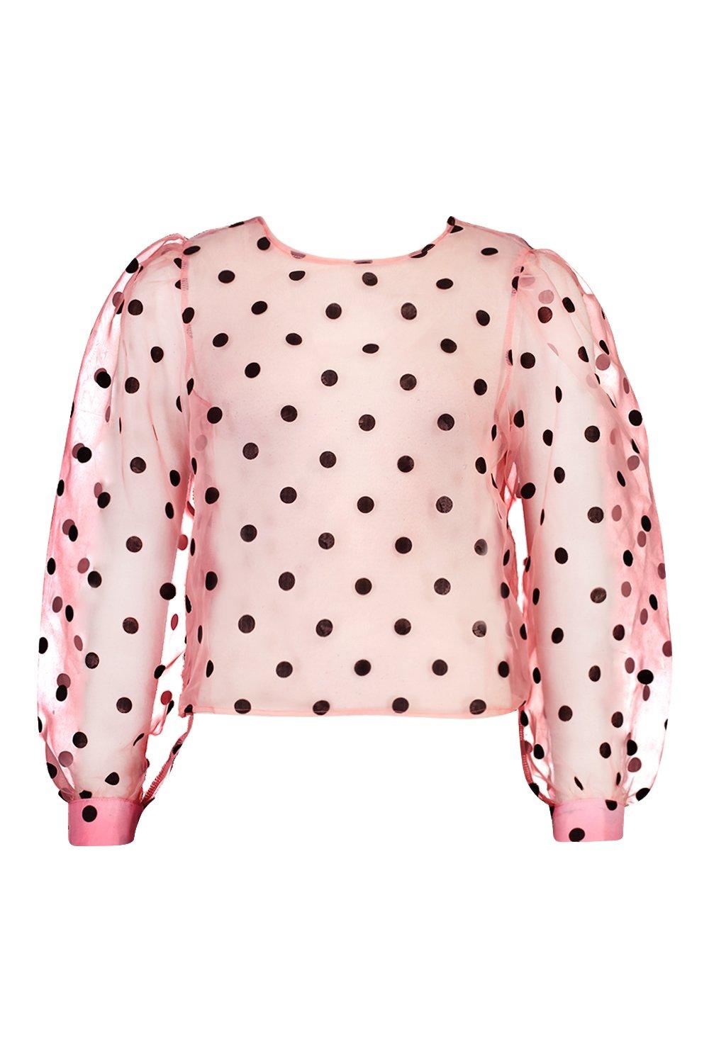 

Spot Organza Mesh Blouse, Pink