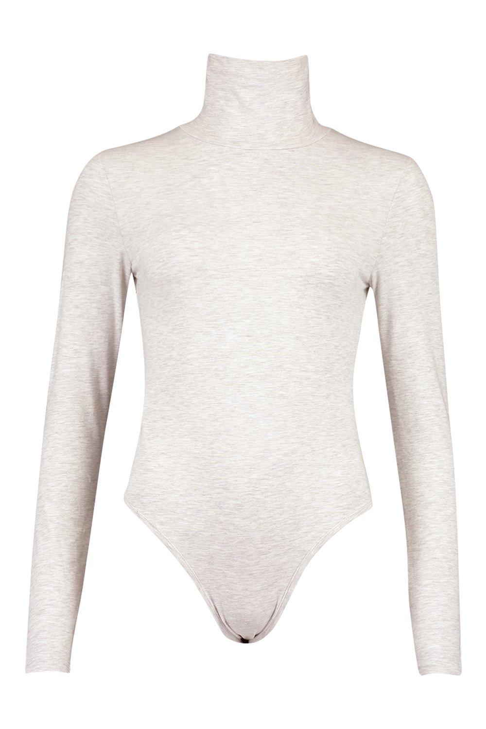 

Roll Neck Long Sleeve Bodysuit, Grey marl