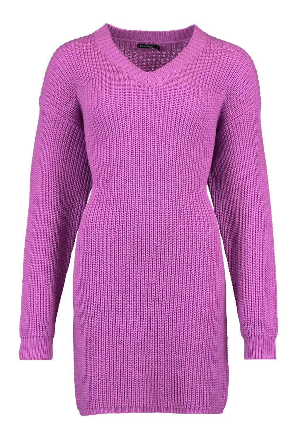 

Fisherman V Neck Jumper Dress, Electric purple