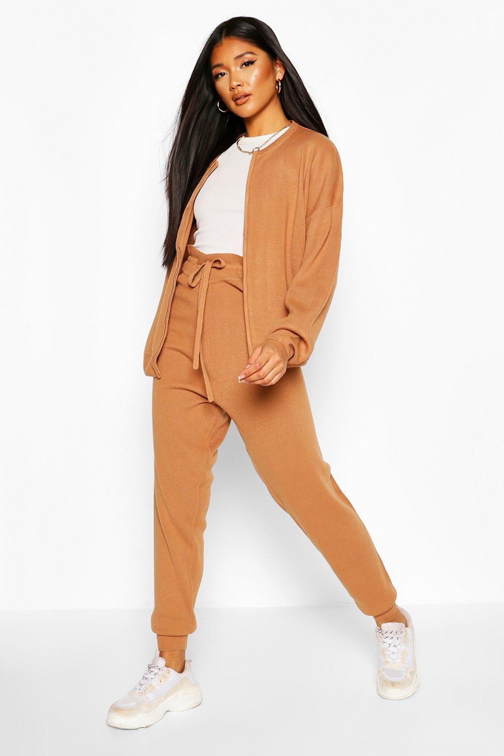 

Zip Through Knitted Lounge Set, Toffee