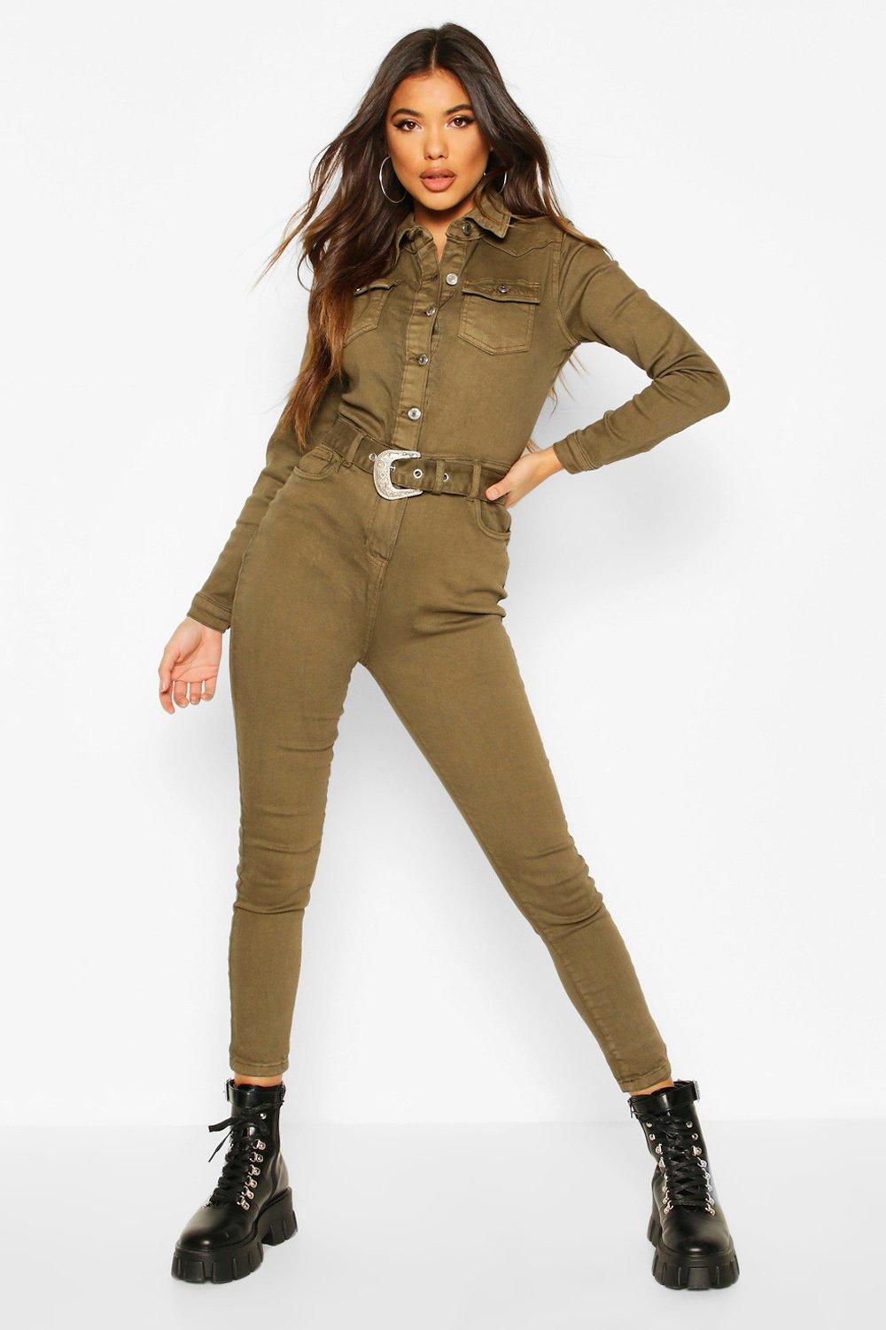 khaki denim boiler suit