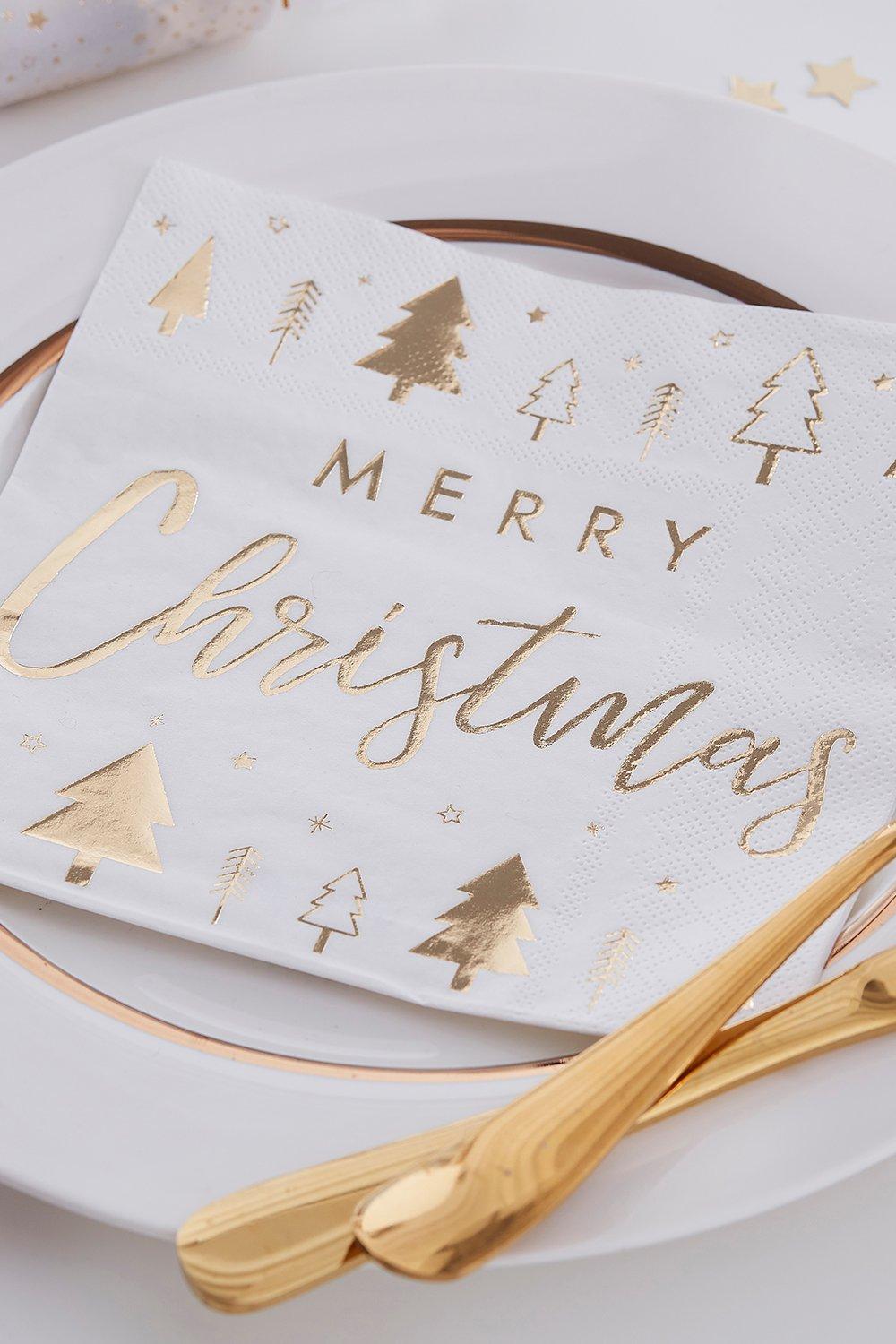 

16 Pack Merry Christmas Napkins, Gold