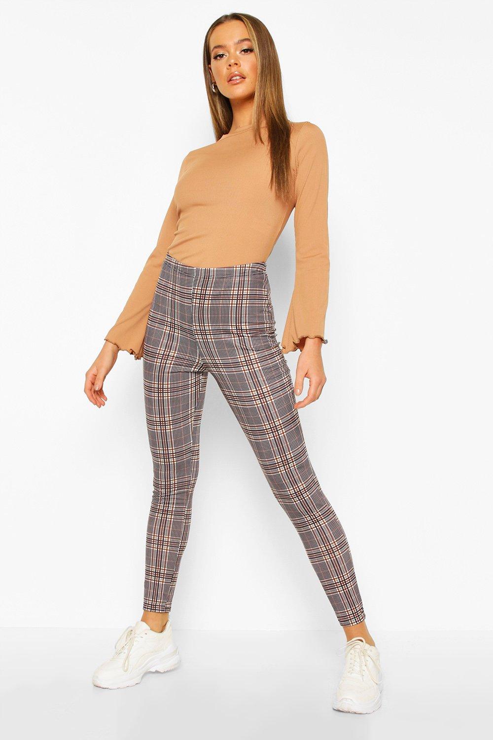 

Tonal Check Basic Jersey Leggings, Camel