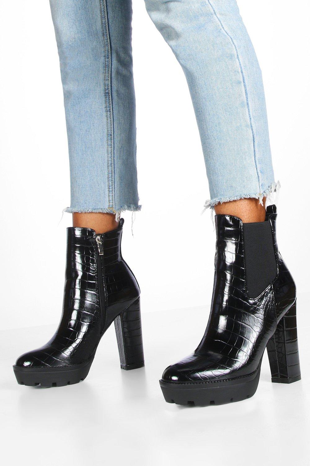 boohoo chunky heel chelsea boot