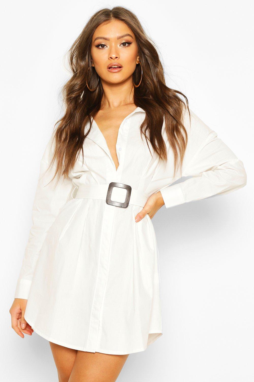 

Belted Shirt Dress, White