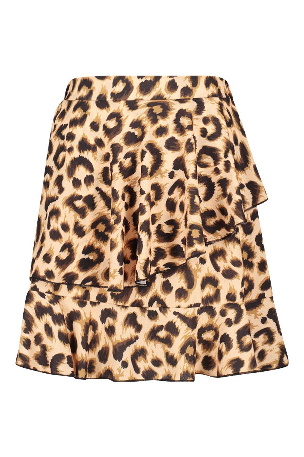 

Leopard Tiered Mini Skirt, Tan