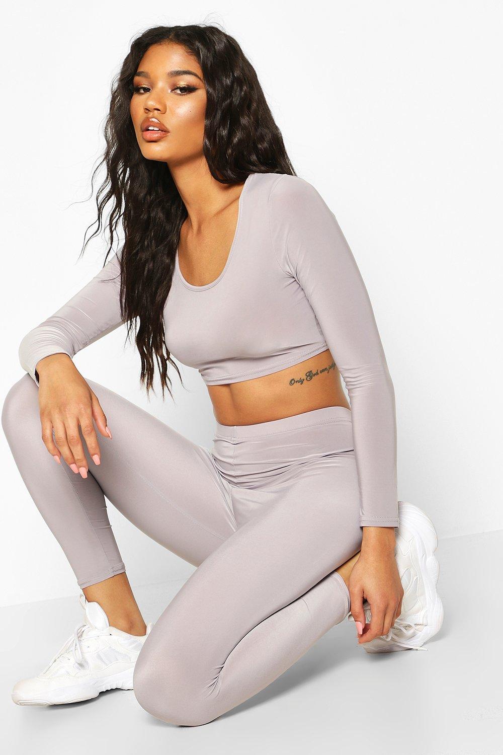

Soft Touch Long Sleeve Gym Crop Top, Black