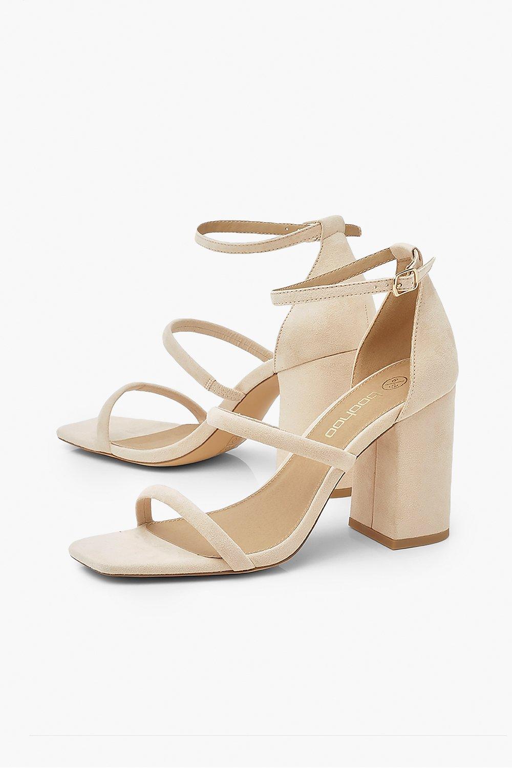 

Triple Strap Block Heel Sandals, Nude