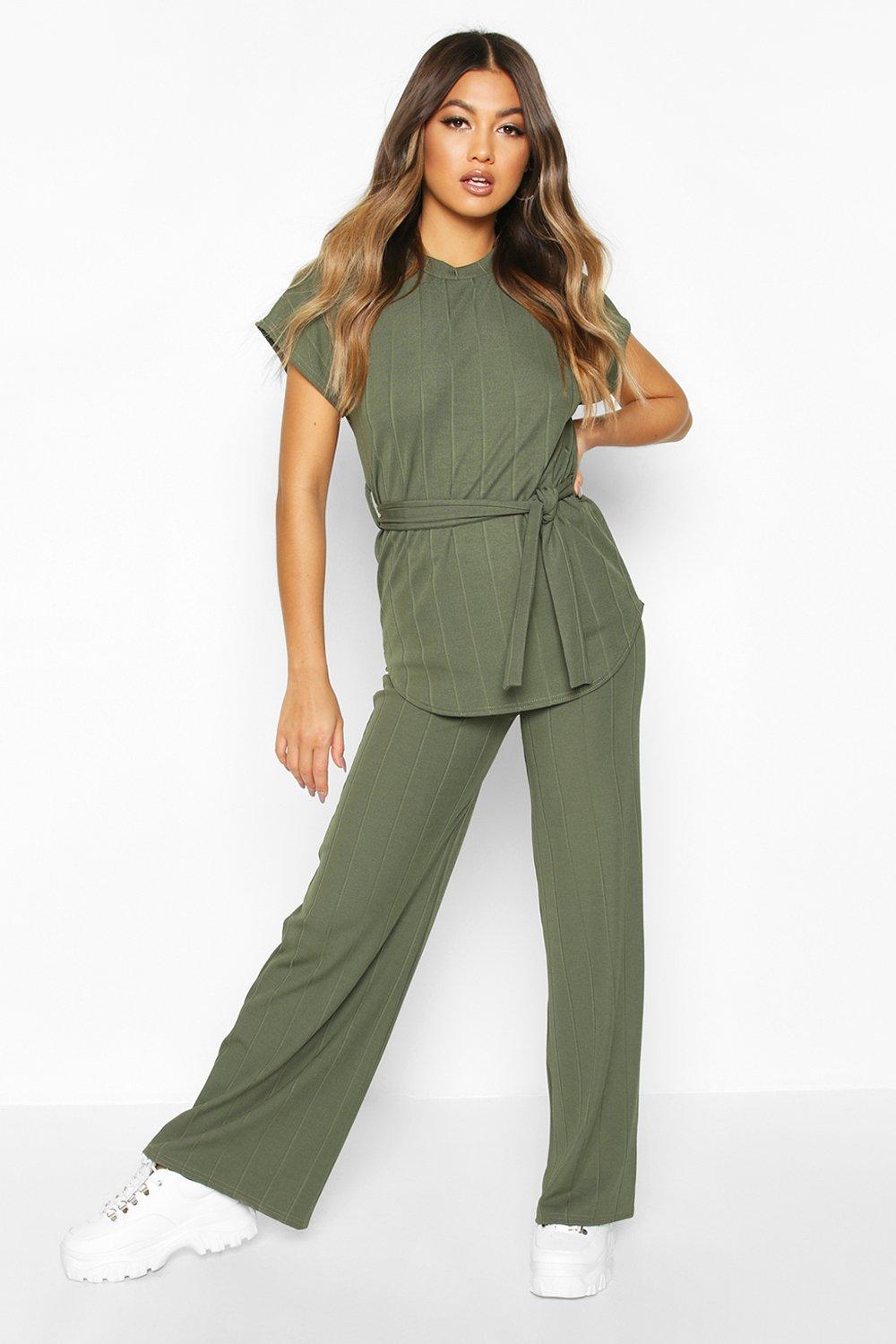 

Tie Waist Bandage Rib Co-Ord, Khaki