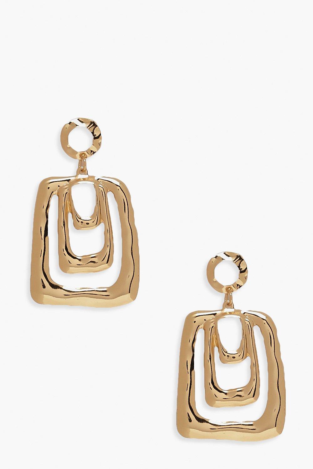 Bamboo Triple Square Doorknocker Earrings Boohoo