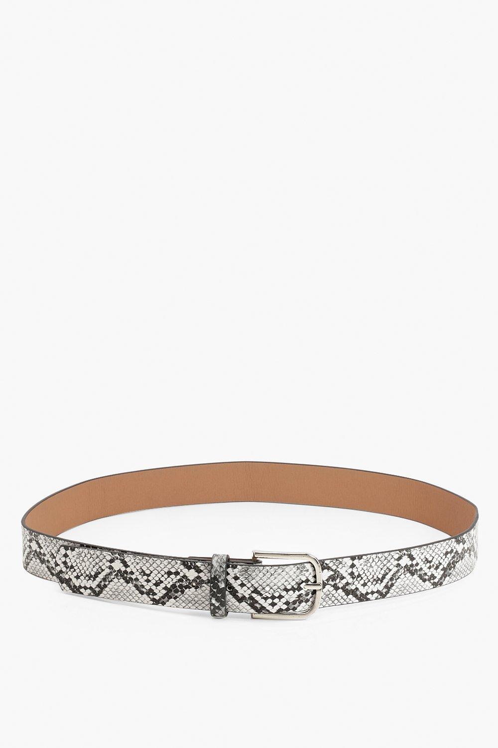 

Snake Print Buckle Belt, Grey