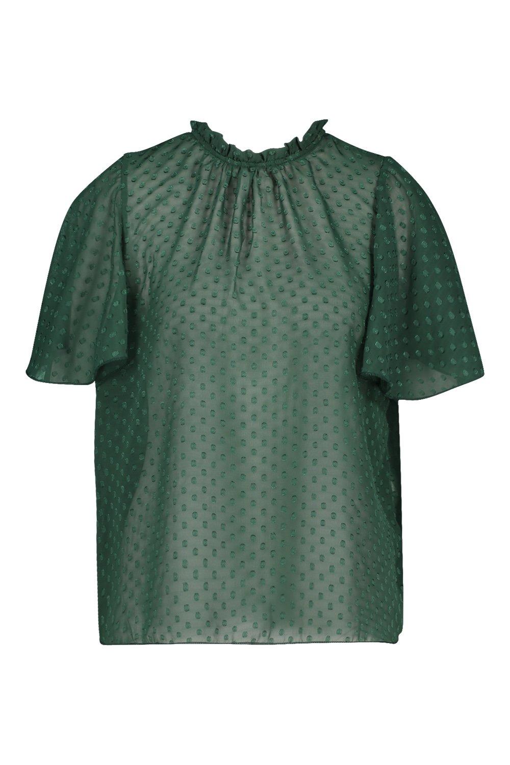 

Dobby Mesh Ruffle Neck Smock Top, Forest