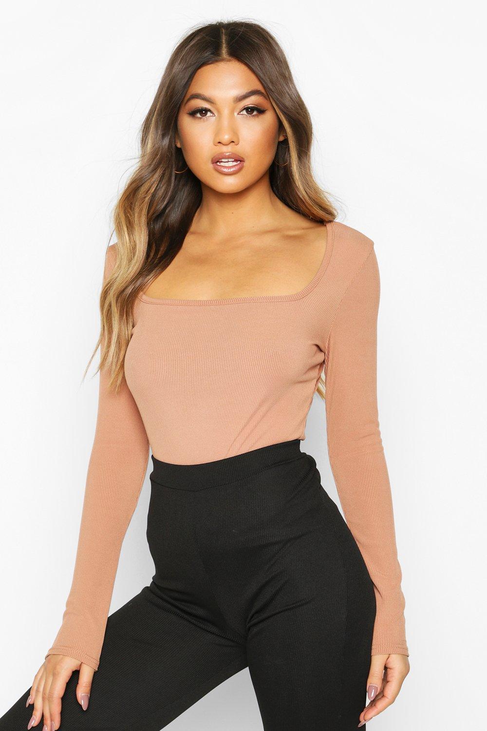 

Square Neck Long Sleeve Top, Camel