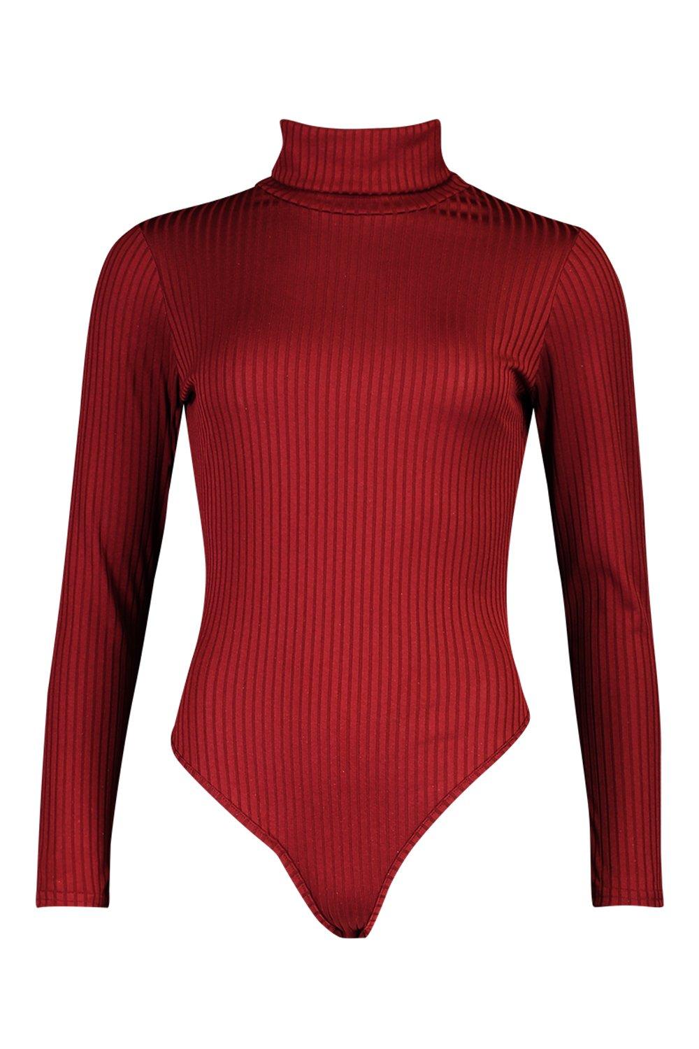 

Jumbo Rib Roll Neck Bodysuit, Berry